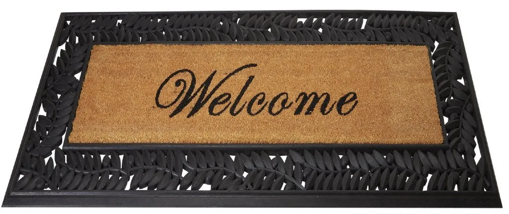 Leaves Welcome Wrought Iron Rubber Coir Doormat
