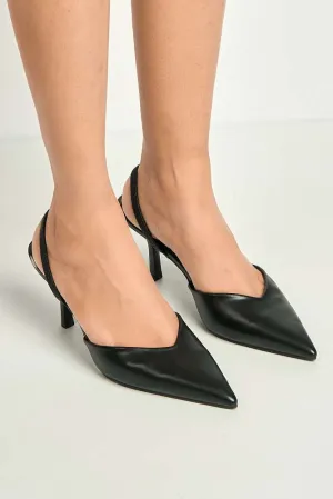 Liana Pointed Toe Slingback Court Shoes in Black