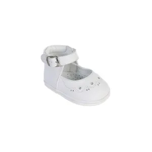 Little Girls White Stitch Detail Ankle Strap Baptism Dress Shoes 5-6 Toddler