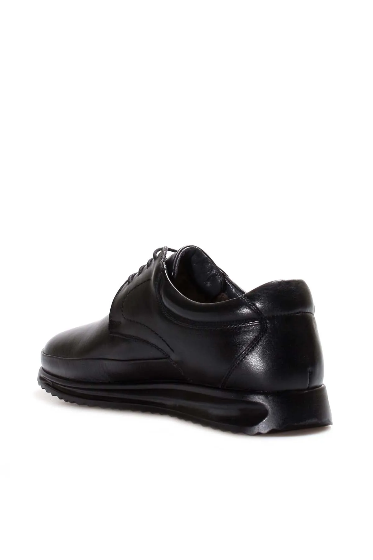 Men's Black Leather Lace-Up Shoes with Fur Lining - Wessi