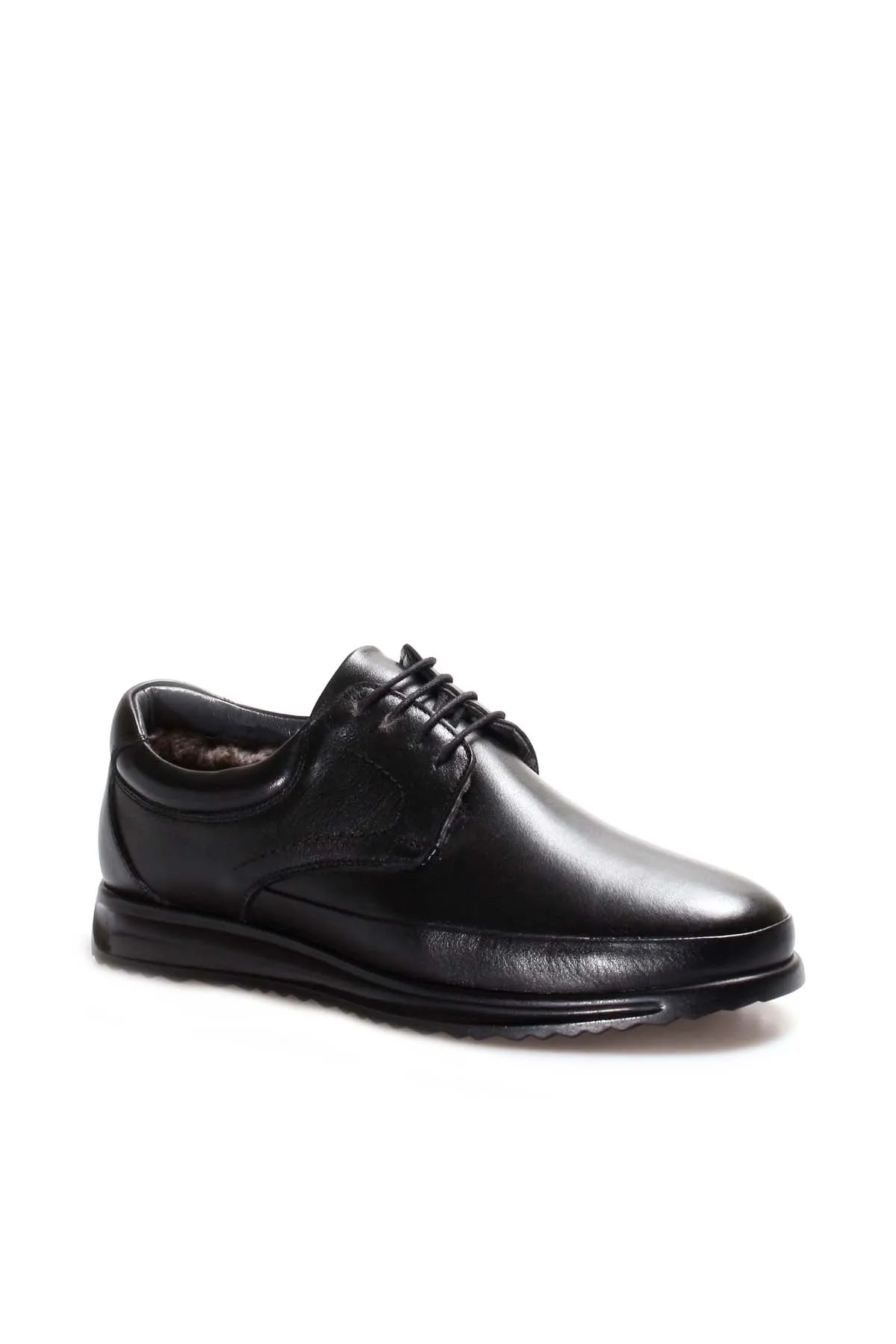 Men's Black Leather Lace-Up Shoes with Fur Lining - Wessi