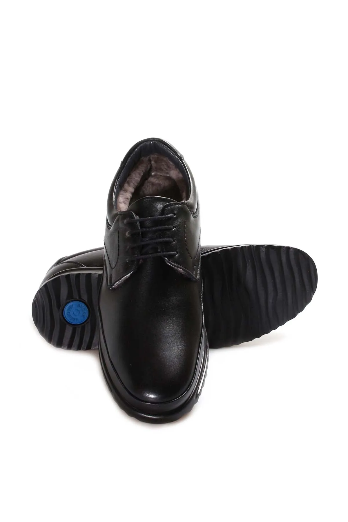 Men's Black Leather Lace-Up Shoes with Fur Lining - Wessi