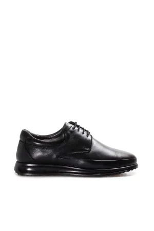 Men's Black Leather Lace-Up Shoes with Fur Lining - Wessi