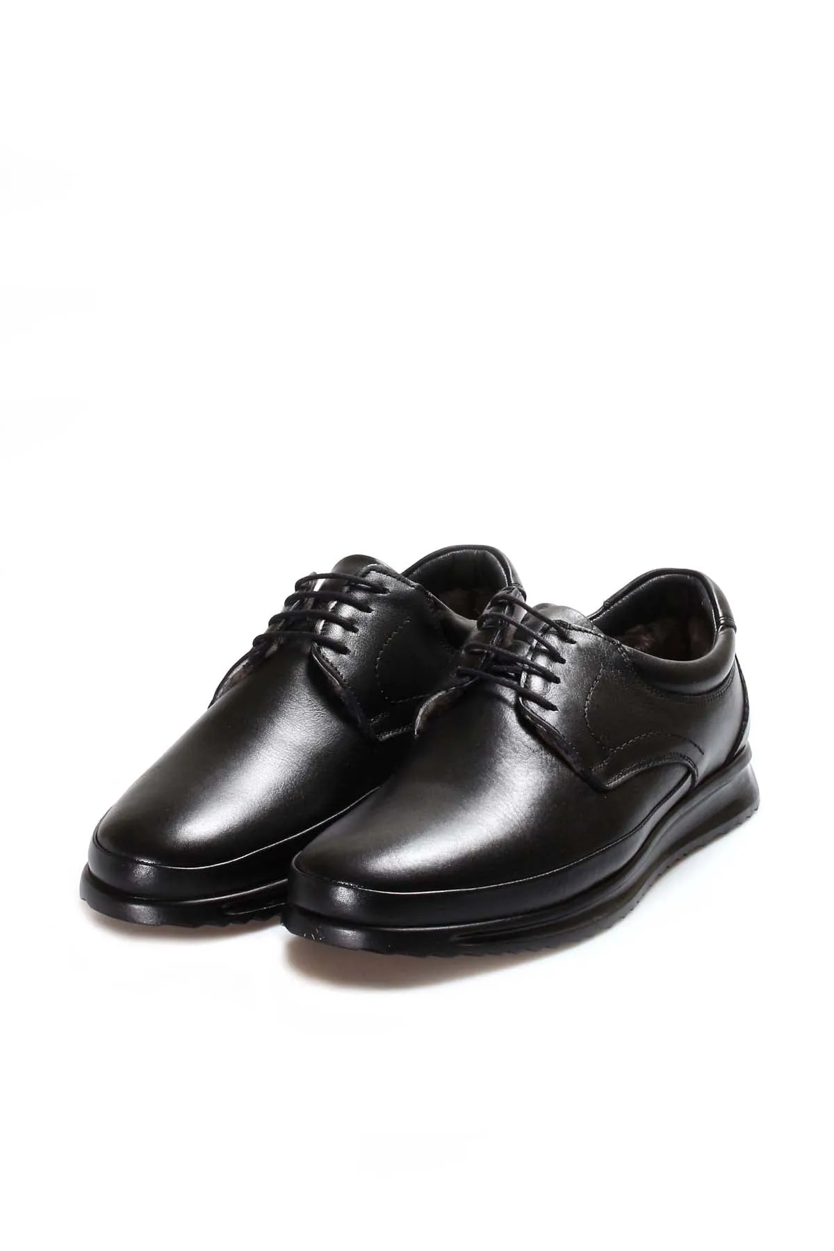 Men's Black Leather Lace-Up Shoes with Fur Lining - Wessi