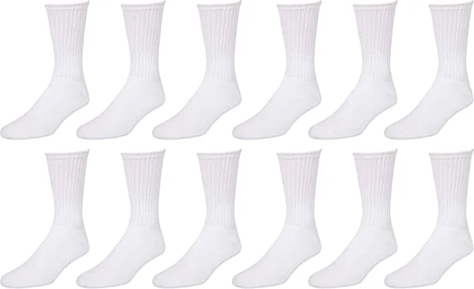Men’s Casual Cotton Crew Socks for All Purpose Work Sports Athletic Moisture Wicking 12 Pairs Size 9-11, 10-13