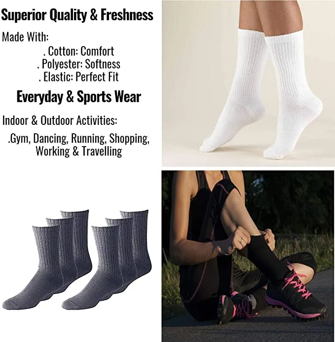 Men’s Casual Cotton Crew Socks for All Purpose Work Sports Athletic Moisture Wicking 12 Pairs Size 9-11, 10-13