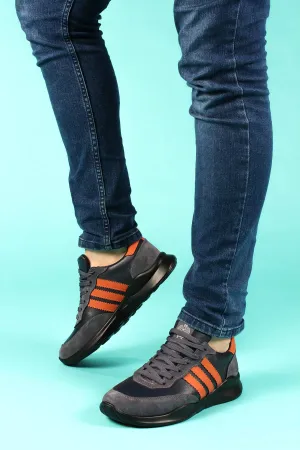Men's Gray and Orange Stripe Sneakers-Wessi