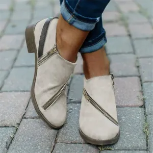 NEW Retails $45 NECHOLOGY Women's Ankle Boots Round Head Side Zipper (Beige, 7)