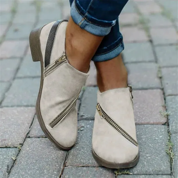 NEW Retails $45 NECHOLOGY Women's Ankle Boots Round Head Side Zipper (Beige, 7)