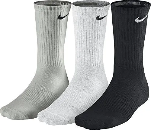 Nike Cotton Cushion Crew Socks - Large (Men's size 8-12) - Grey/Black/White (Pack of 3)