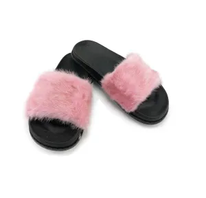 Pink Mink Fur Slides