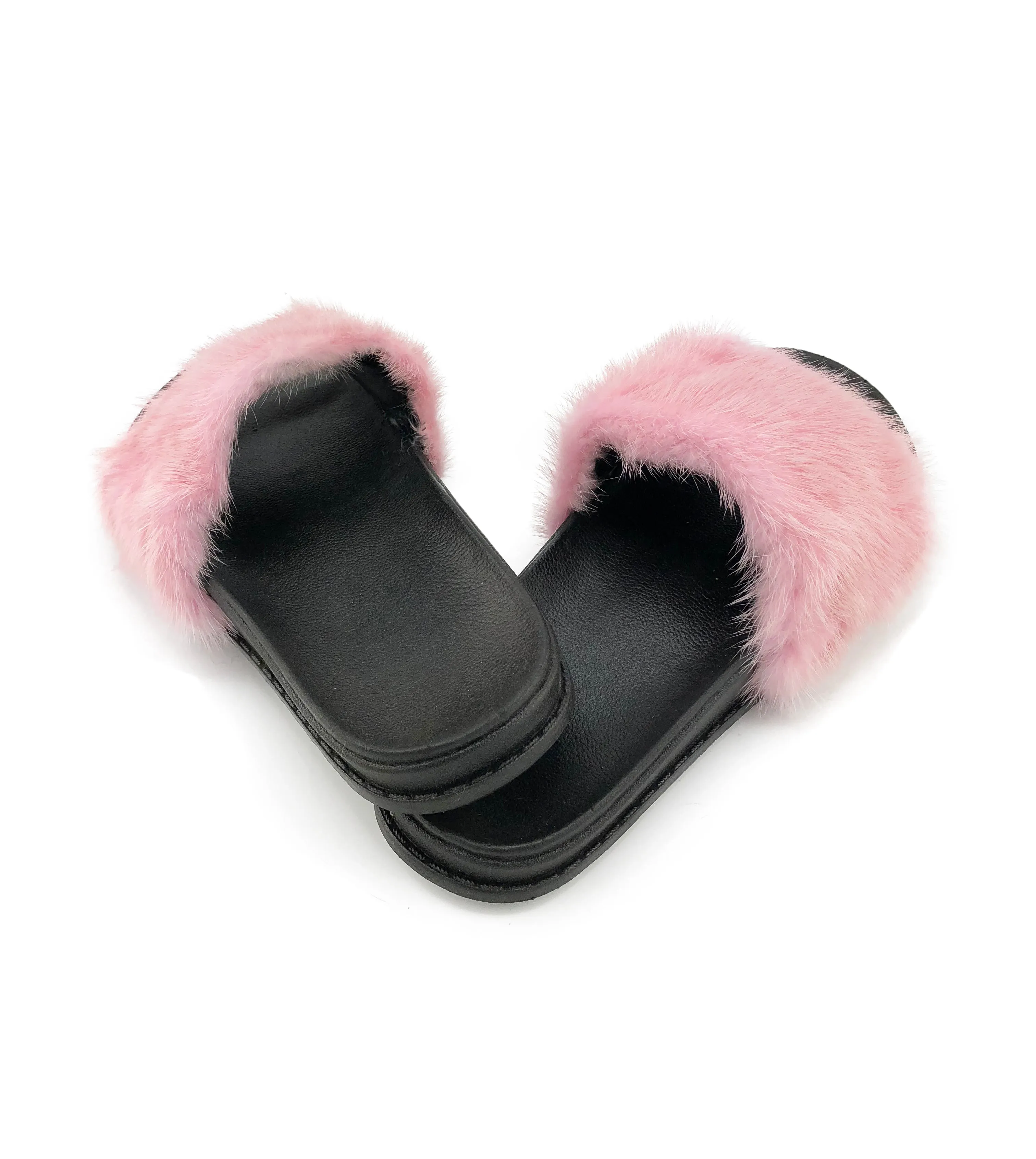 Pink Mink Fur Slides