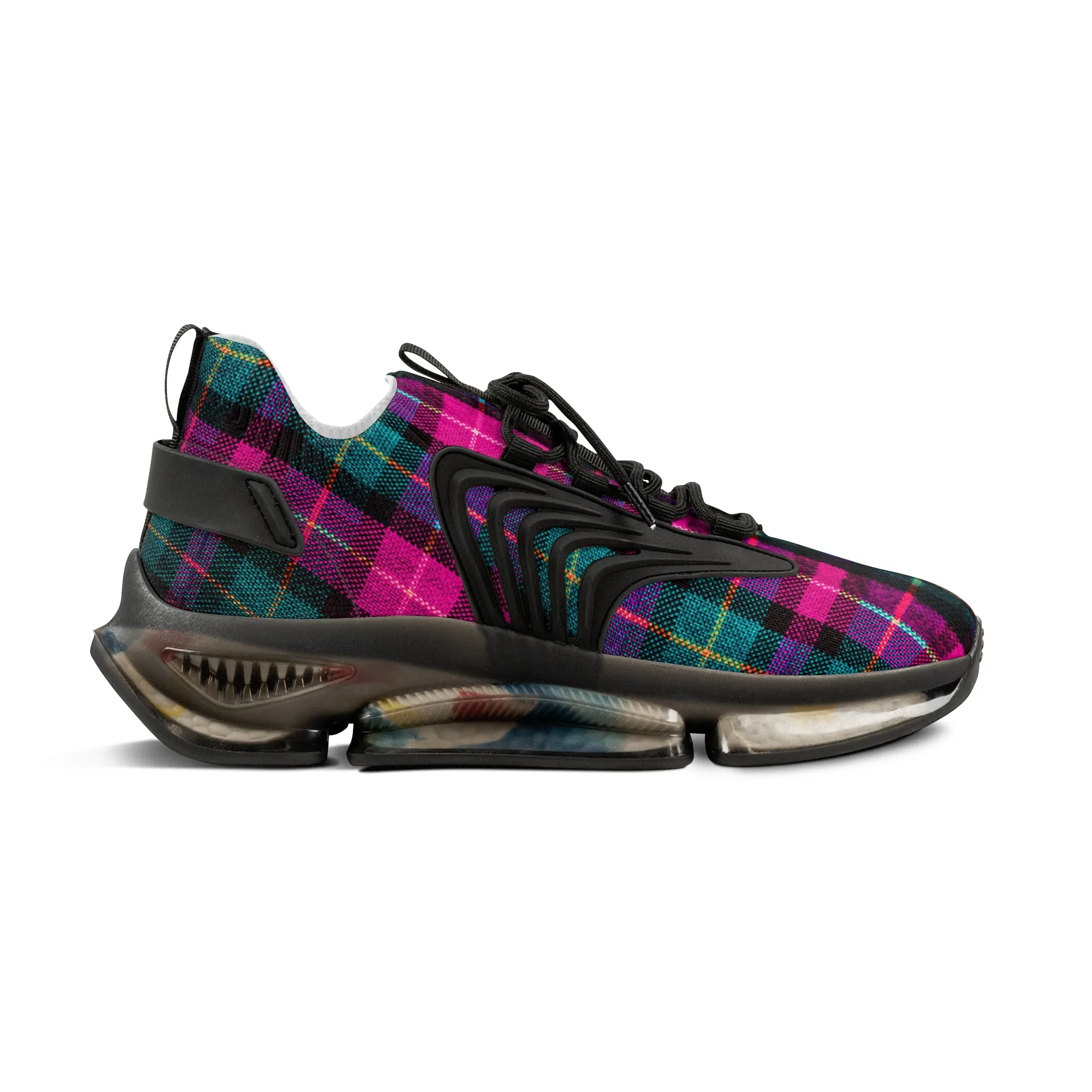 Pink Plaid Men's Mesh Sneakers, Best Pink and Green Plaid Print Men's Sneakers Best Comfy Men's Mesh Sports Sneakers Shoes (US Size: 5-12)