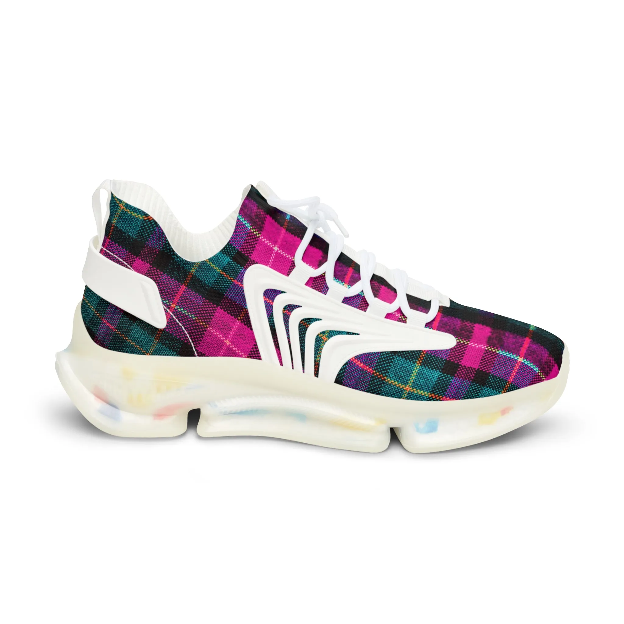 Pink Plaid Men's Mesh Sneakers, Best Pink and Green Plaid Print Men's Sneakers Best Comfy Men's Mesh Sports Sneakers Shoes (US Size: 5-12)