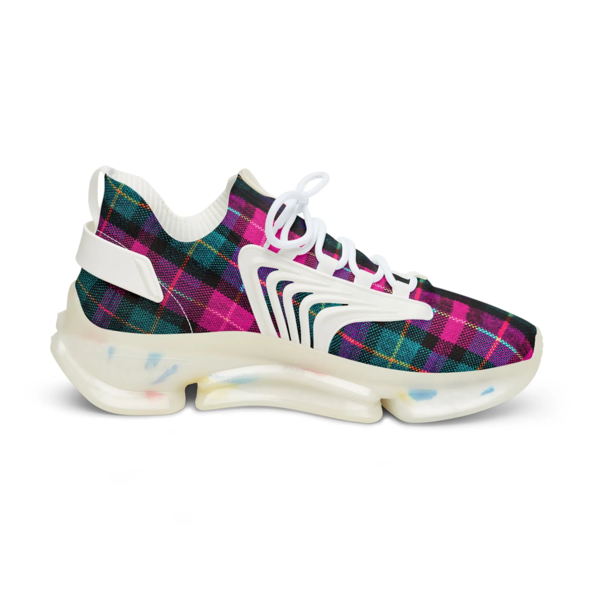 Pink Plaid Men's Mesh Sneakers, Best Pink and Green Plaid Print Men's Sneakers Best Comfy Men's Mesh Sports Sneakers Shoes (US Size: 5-12)