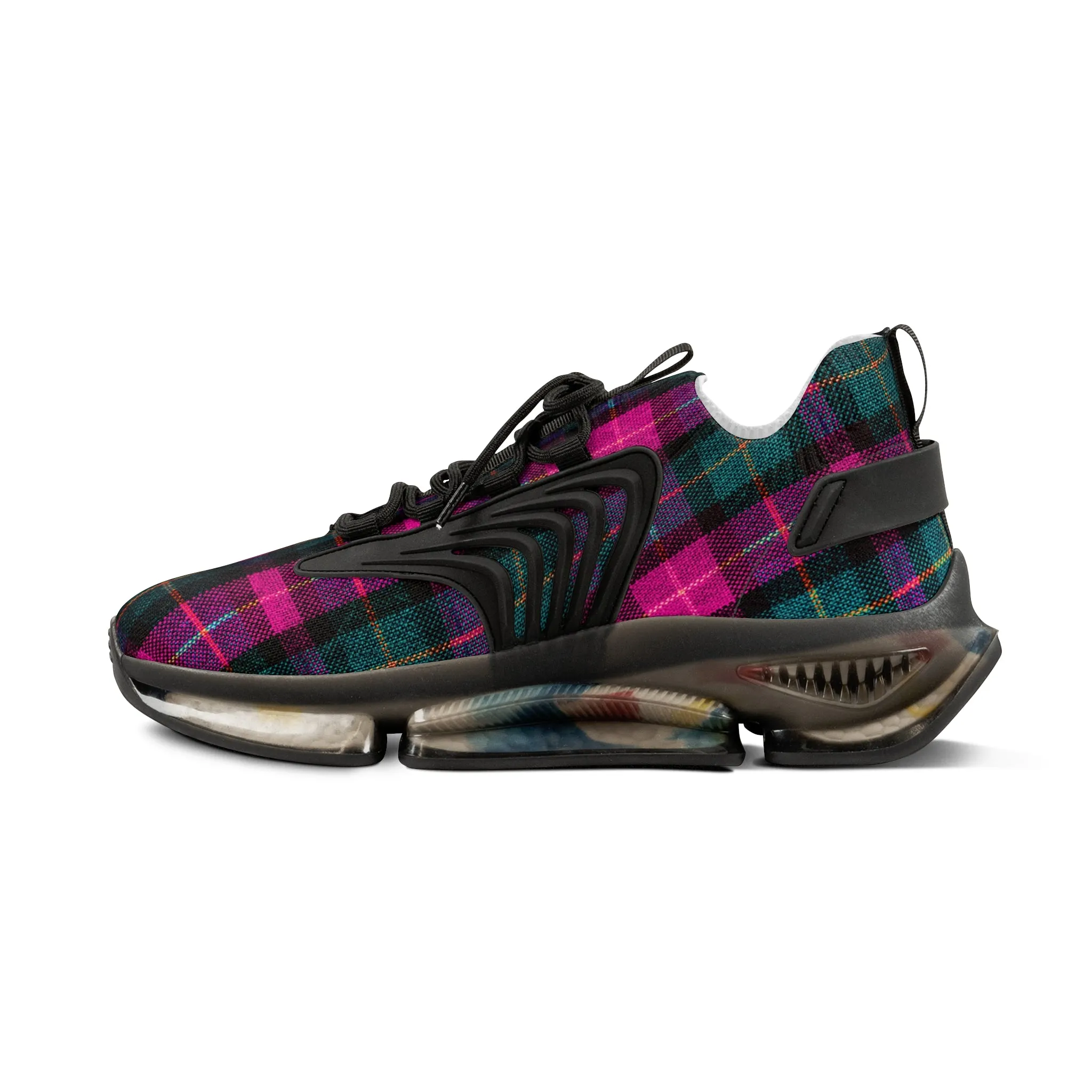 Pink Plaid Men's Mesh Sneakers, Best Pink and Green Plaid Print Men's Sneakers Best Comfy Men's Mesh Sports Sneakers Shoes (US Size: 5-12)