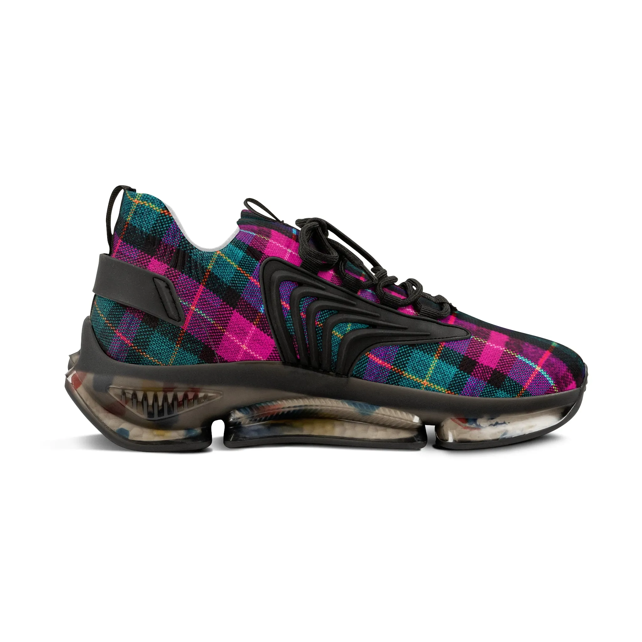 Pink Plaid Men's Mesh Sneakers, Best Pink and Green Plaid Print Men's Sneakers Best Comfy Men's Mesh Sports Sneakers Shoes (US Size: 5-12)