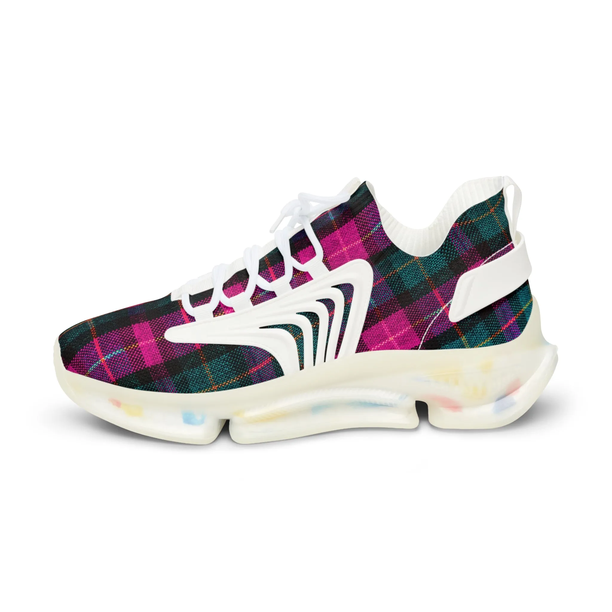 Pink Plaid Men's Mesh Sneakers, Best Pink and Green Plaid Print Men's Sneakers Best Comfy Men's Mesh Sports Sneakers Shoes (US Size: 5-12)