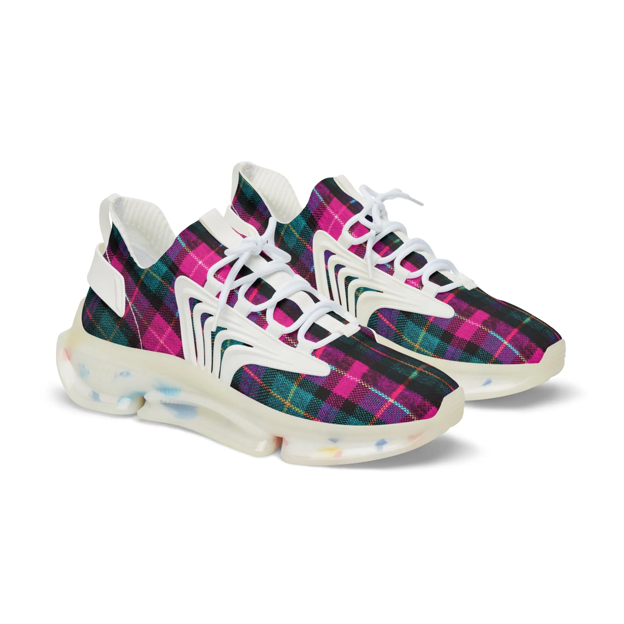 Pink Plaid Men's Mesh Sneakers, Best Pink and Green Plaid Print Men's Sneakers Best Comfy Men's Mesh Sports Sneakers Shoes (US Size: 5-12)