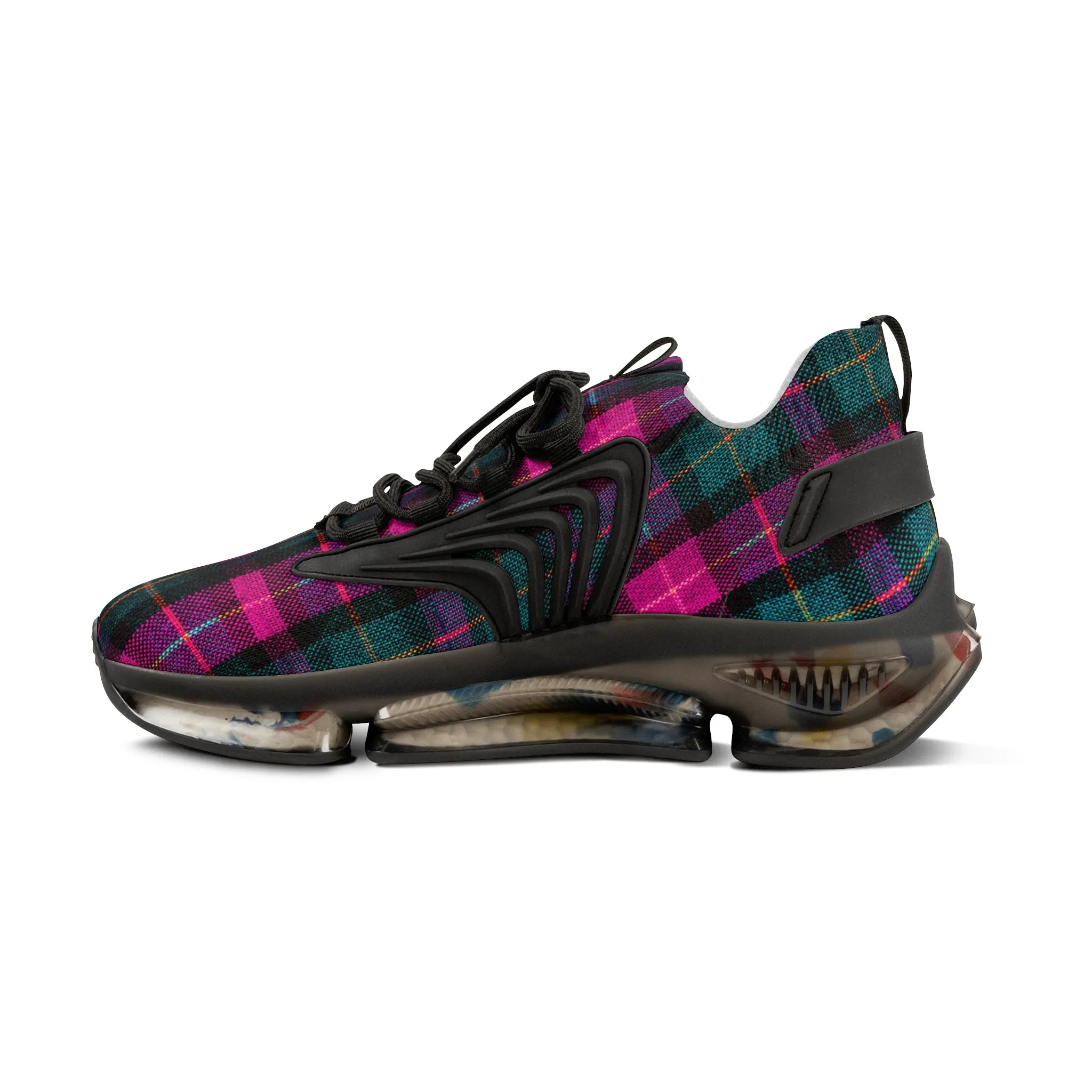 Pink Plaid Men's Mesh Sneakers, Best Pink and Green Plaid Print Men's Sneakers Best Comfy Men's Mesh Sports Sneakers Shoes (US Size: 5-12)