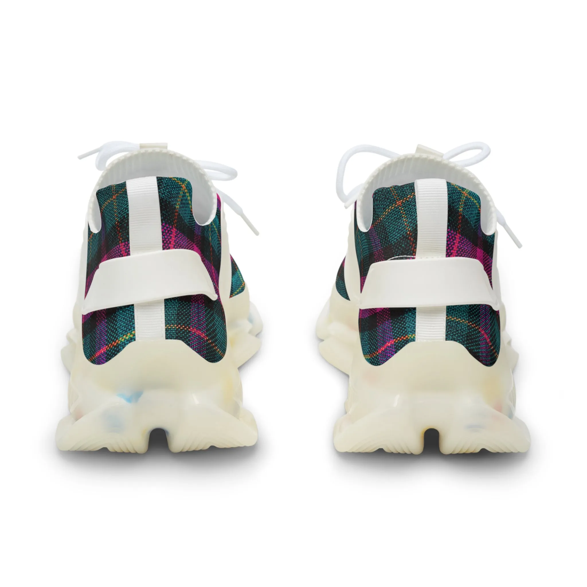 Pink Plaid Men's Mesh Sneakers, Best Pink and Green Plaid Print Men's Sneakers Best Comfy Men's Mesh Sports Sneakers Shoes (US Size: 5-12)