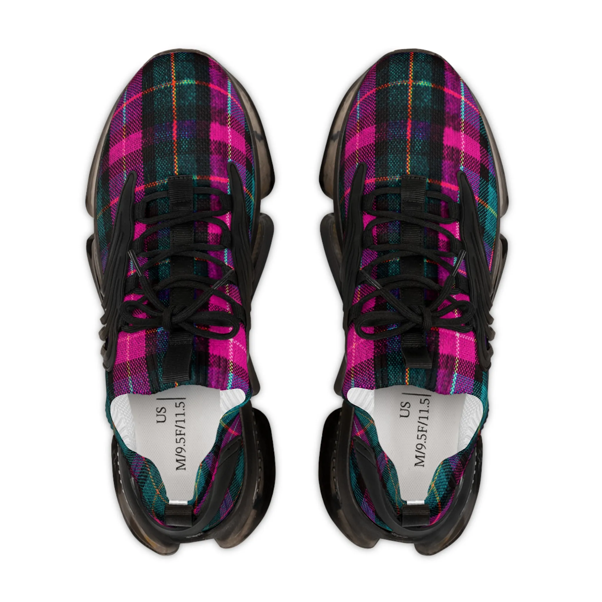 Pink Plaid Men's Mesh Sneakers, Best Pink and Green Plaid Print Men's Sneakers Best Comfy Men's Mesh Sports Sneakers Shoes (US Size: 5-12)