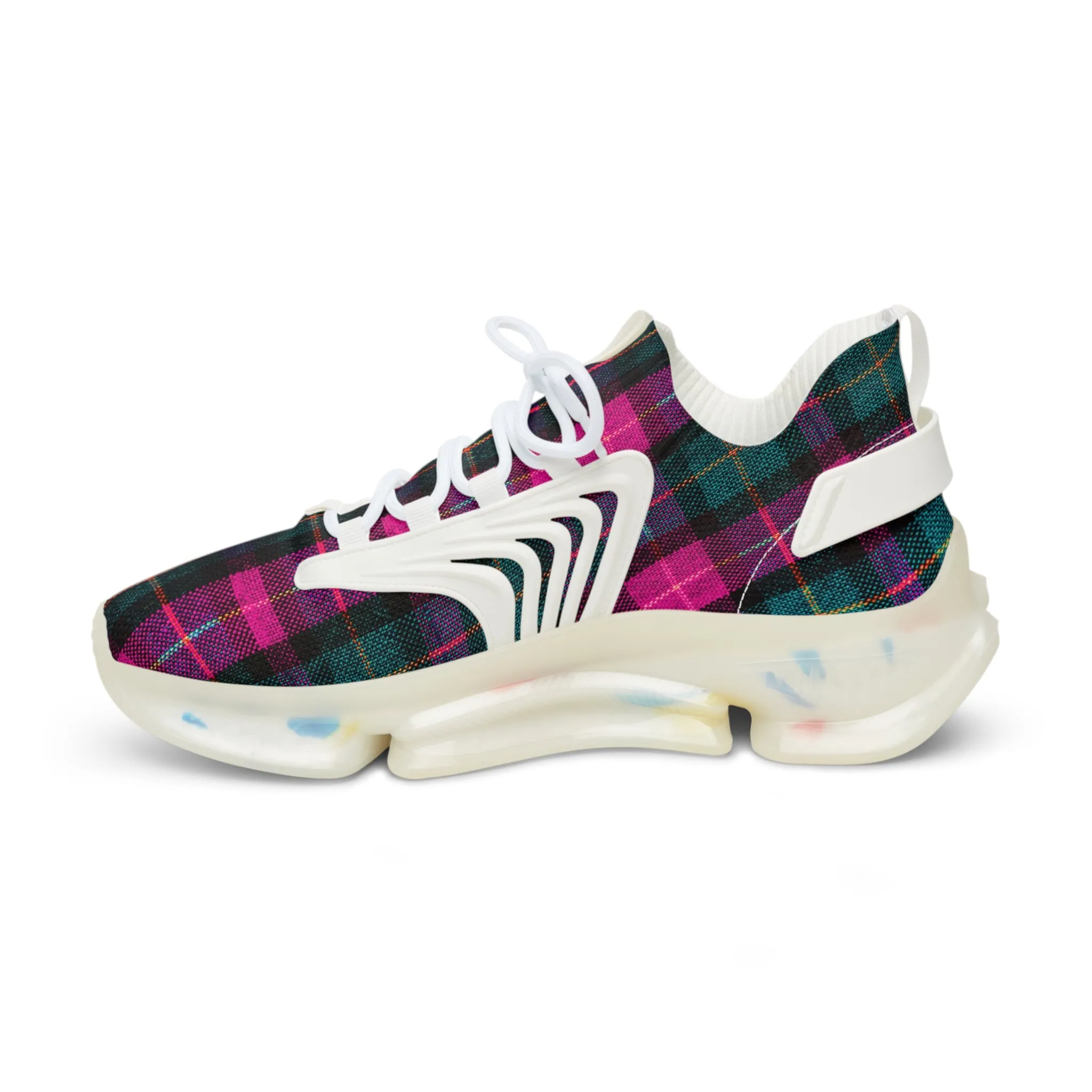 Pink Plaid Men's Mesh Sneakers, Best Pink and Green Plaid Print Men's Sneakers Best Comfy Men's Mesh Sports Sneakers Shoes (US Size: 5-12)