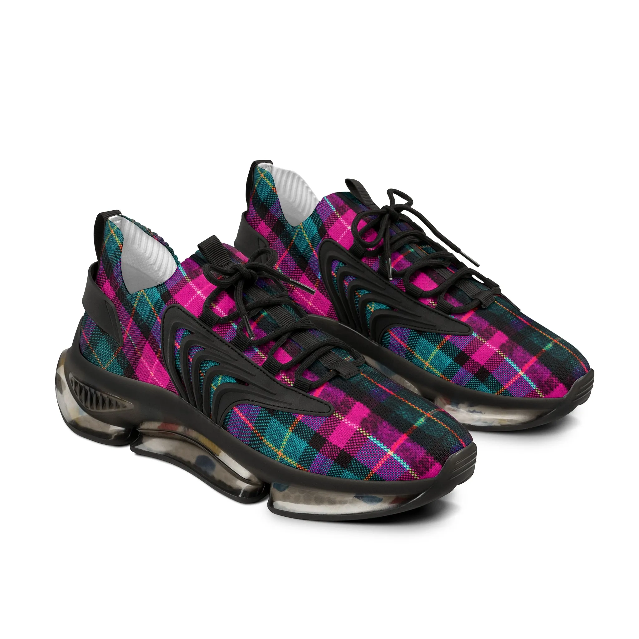 Pink Plaid Men's Mesh Sneakers, Best Pink and Green Plaid Print Men's Sneakers Best Comfy Men's Mesh Sports Sneakers Shoes (US Size: 5-12)