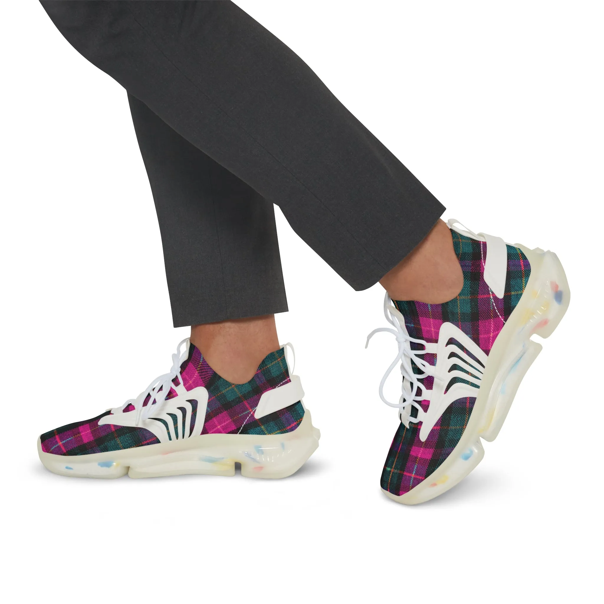Pink Plaid Men's Mesh Sneakers, Best Pink and Green Plaid Print Men's Sneakers Best Comfy Men's Mesh Sports Sneakers Shoes (US Size: 5-12)
