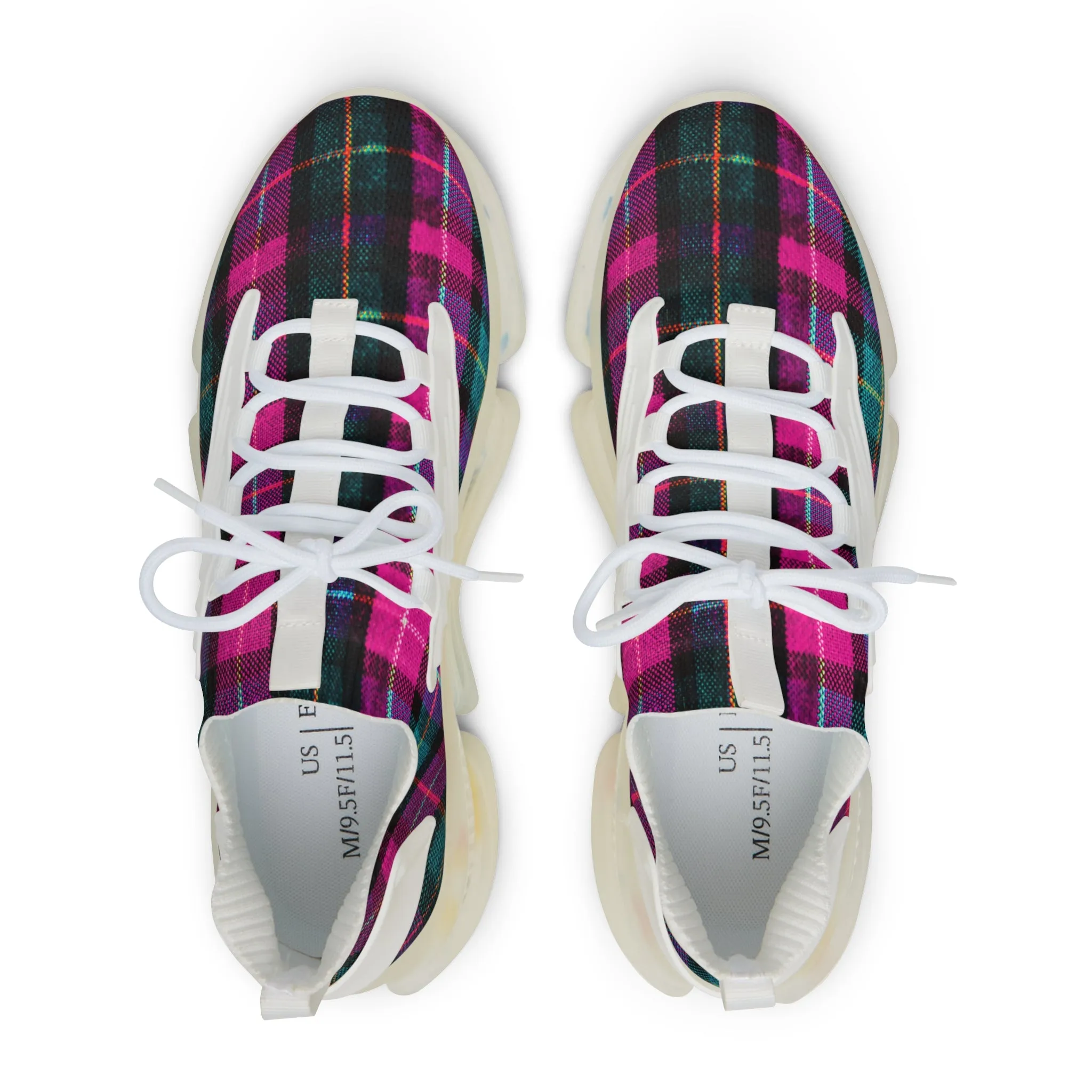 Pink Plaid Men's Mesh Sneakers, Best Pink and Green Plaid Print Men's Sneakers Best Comfy Men's Mesh Sports Sneakers Shoes (US Size: 5-12)