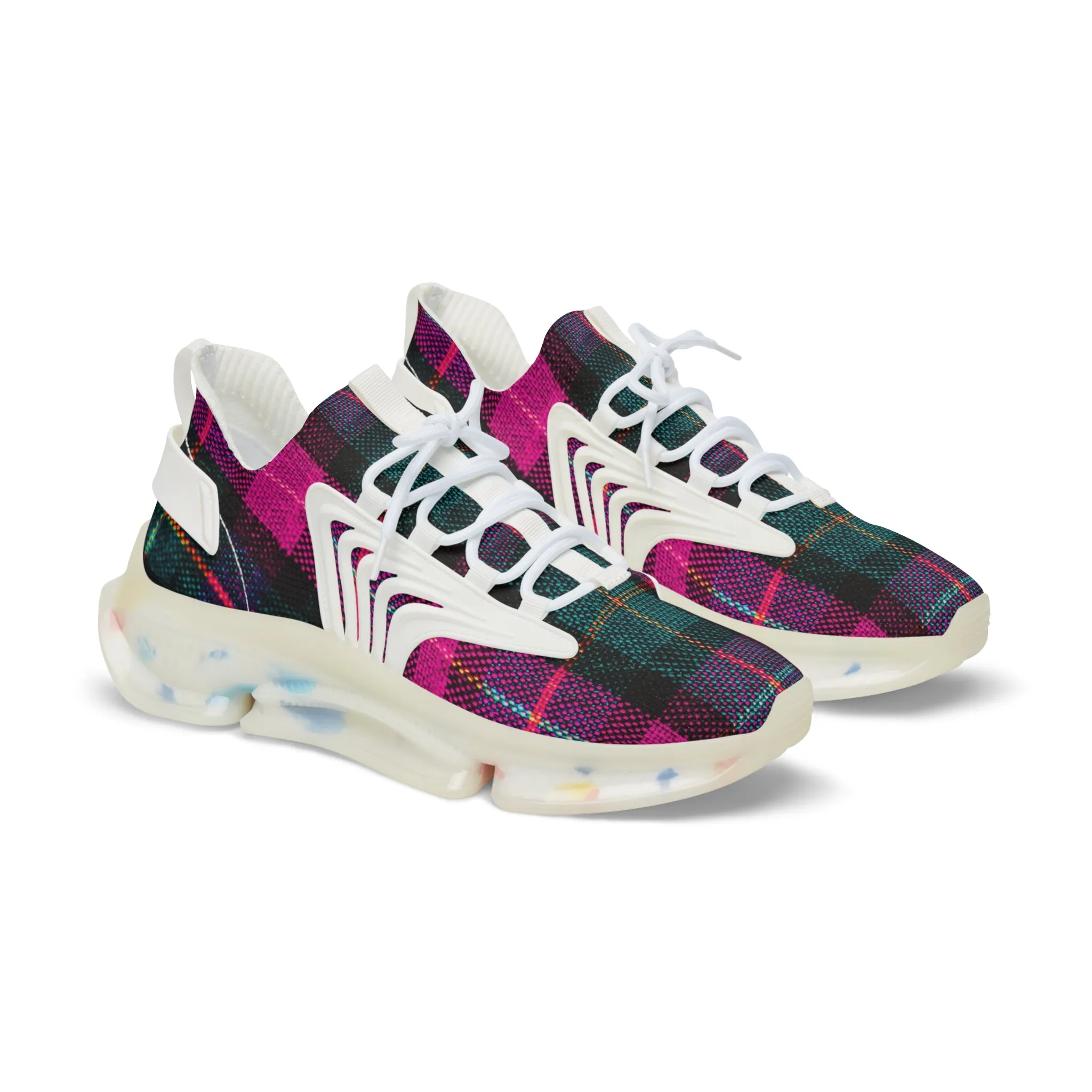Pink Plaid Men's Mesh Sneakers, Pink and Green Plaid Print Men's Sneakers Best Comfy Men's Mesh Sports Sneakers Shoes (US Size: 5-12)