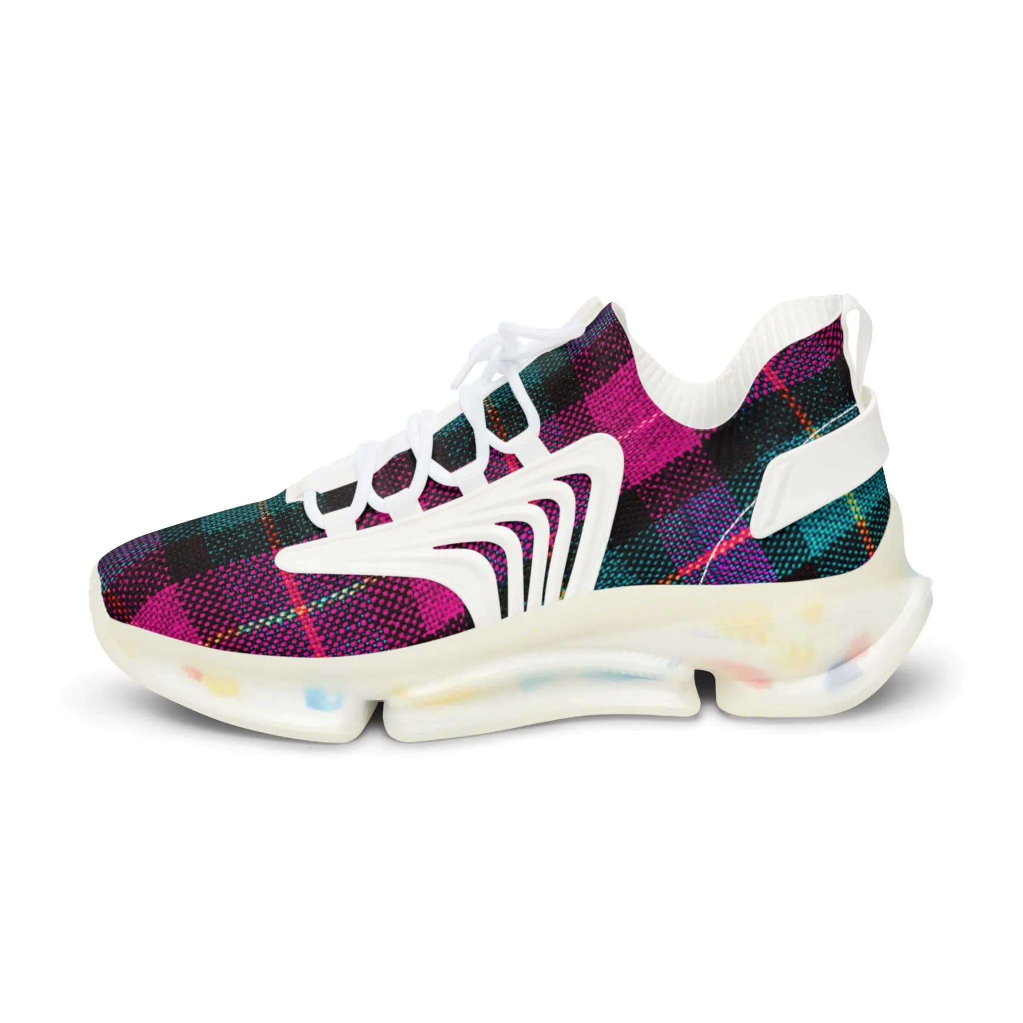 Pink Plaid Men's Mesh Sneakers, Pink and Green Plaid Print Men's Sneakers Best Comfy Men's Mesh Sports Sneakers Shoes (US Size: 5-12)