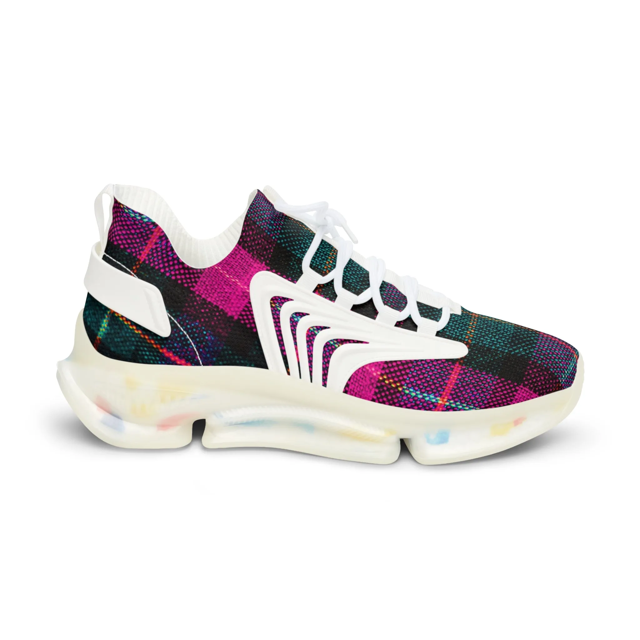 Pink Plaid Men's Mesh Sneakers, Pink and Green Plaid Print Men's Sneakers Best Comfy Men's Mesh Sports Sneakers Shoes (US Size: 5-12)