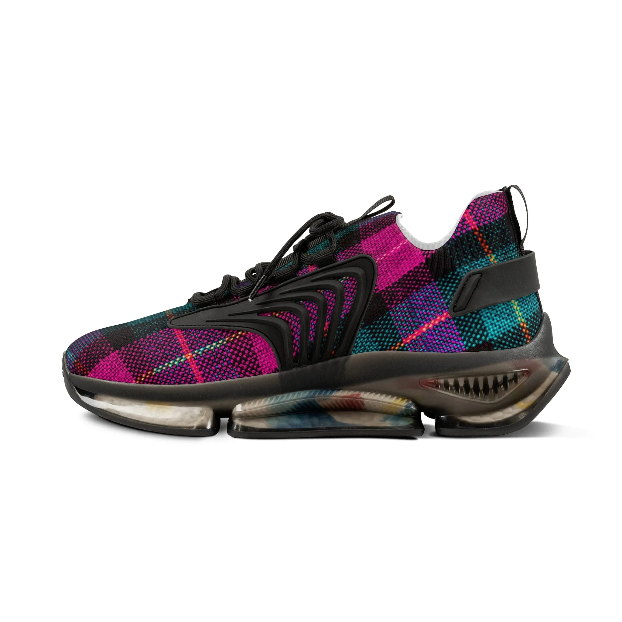 Pink Plaid Men's Mesh Sneakers, Pink and Green Plaid Print Men's Sneakers Best Comfy Men's Mesh Sports Sneakers Shoes (US Size: 5-12)
