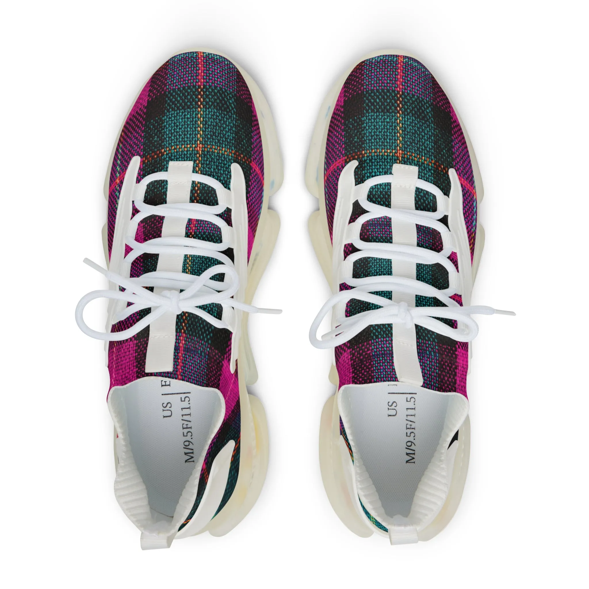 Pink Plaid Men's Mesh Sneakers, Pink and Green Plaid Print Men's Sneakers Best Comfy Men's Mesh Sports Sneakers Shoes (US Size: 5-12)