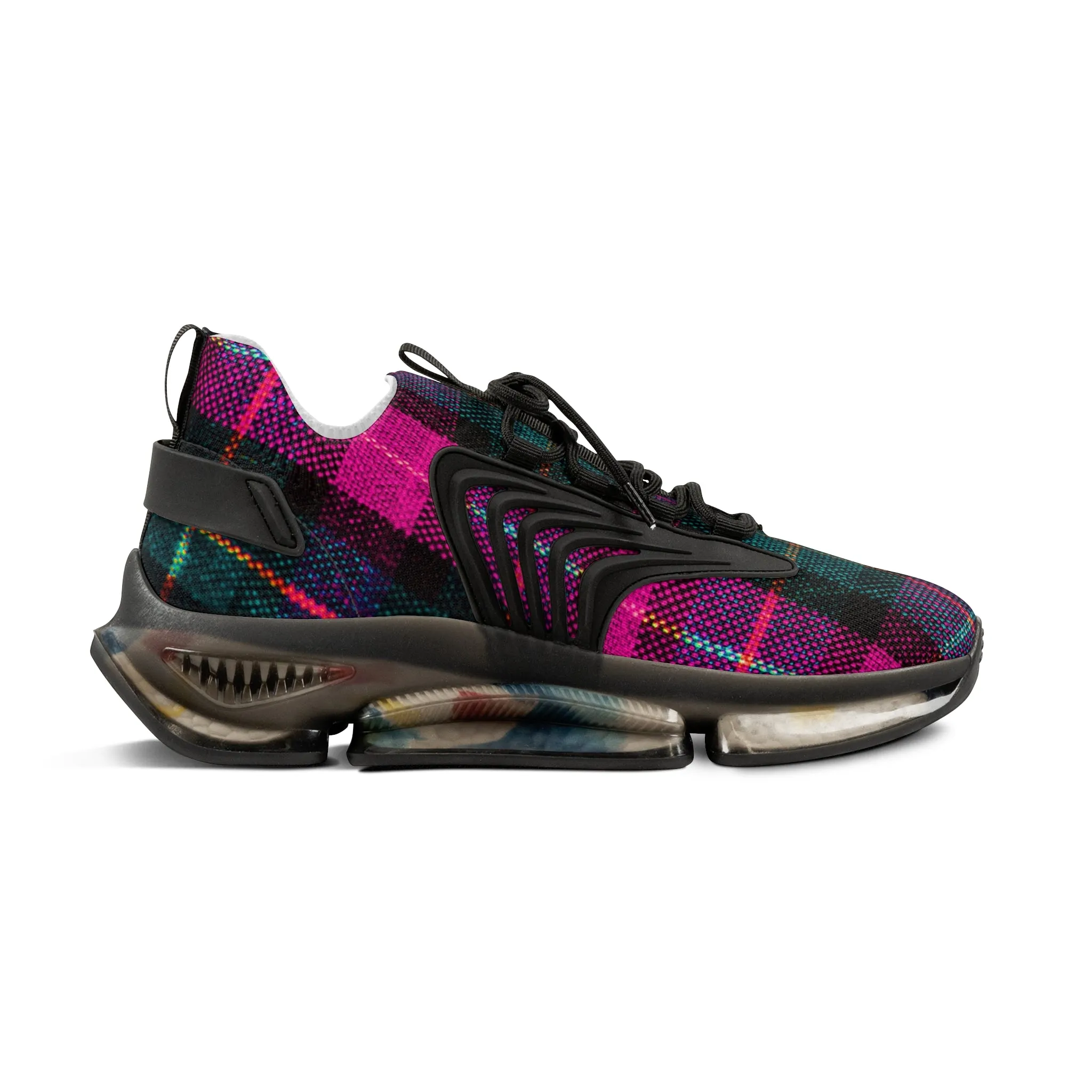 Pink Plaid Men's Mesh Sneakers, Pink and Green Plaid Print Men's Sneakers Best Comfy Men's Mesh Sports Sneakers Shoes (US Size: 5-12)
