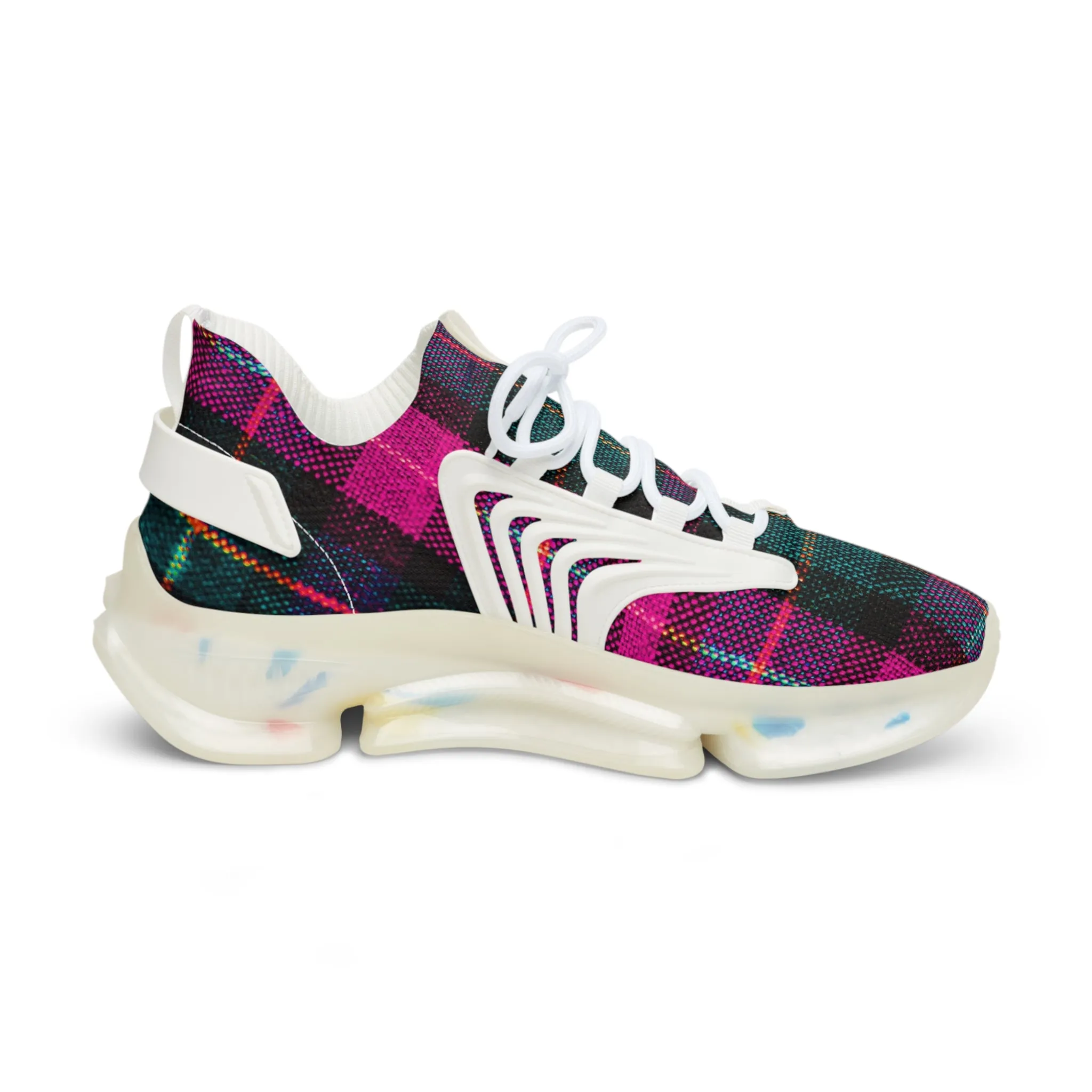 Pink Plaid Men's Mesh Sneakers, Pink and Green Plaid Print Men's Sneakers Best Comfy Men's Mesh Sports Sneakers Shoes (US Size: 5-12)