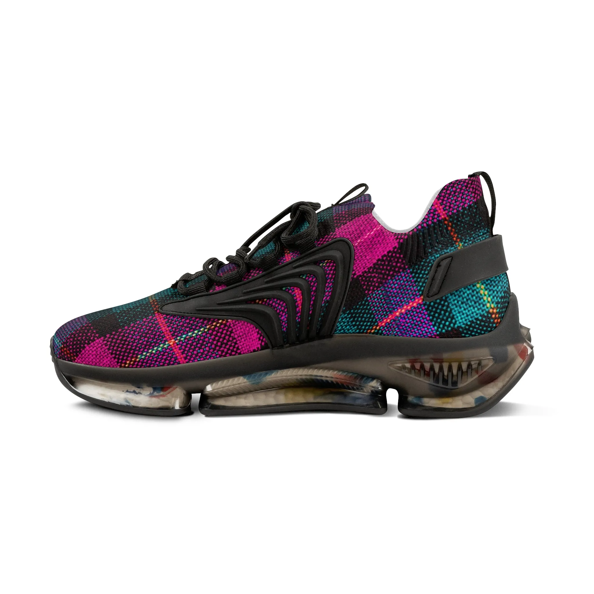 Pink Plaid Men's Mesh Sneakers, Pink and Green Plaid Print Men's Sneakers Best Comfy Men's Mesh Sports Sneakers Shoes (US Size: 5-12)