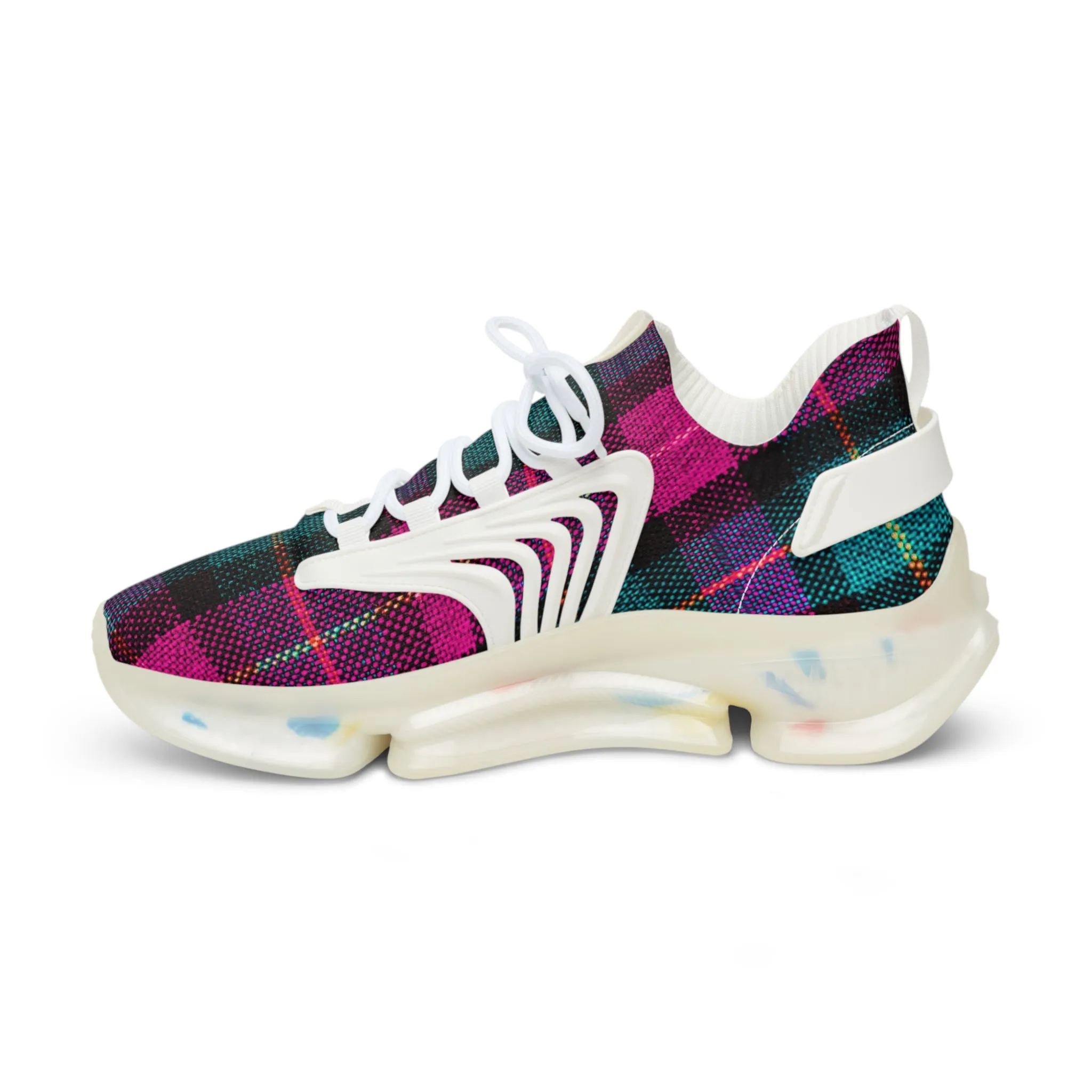 Pink Plaid Men's Mesh Sneakers, Pink and Green Plaid Print Men's Sneakers Best Comfy Men's Mesh Sports Sneakers Shoes (US Size: 5-12)