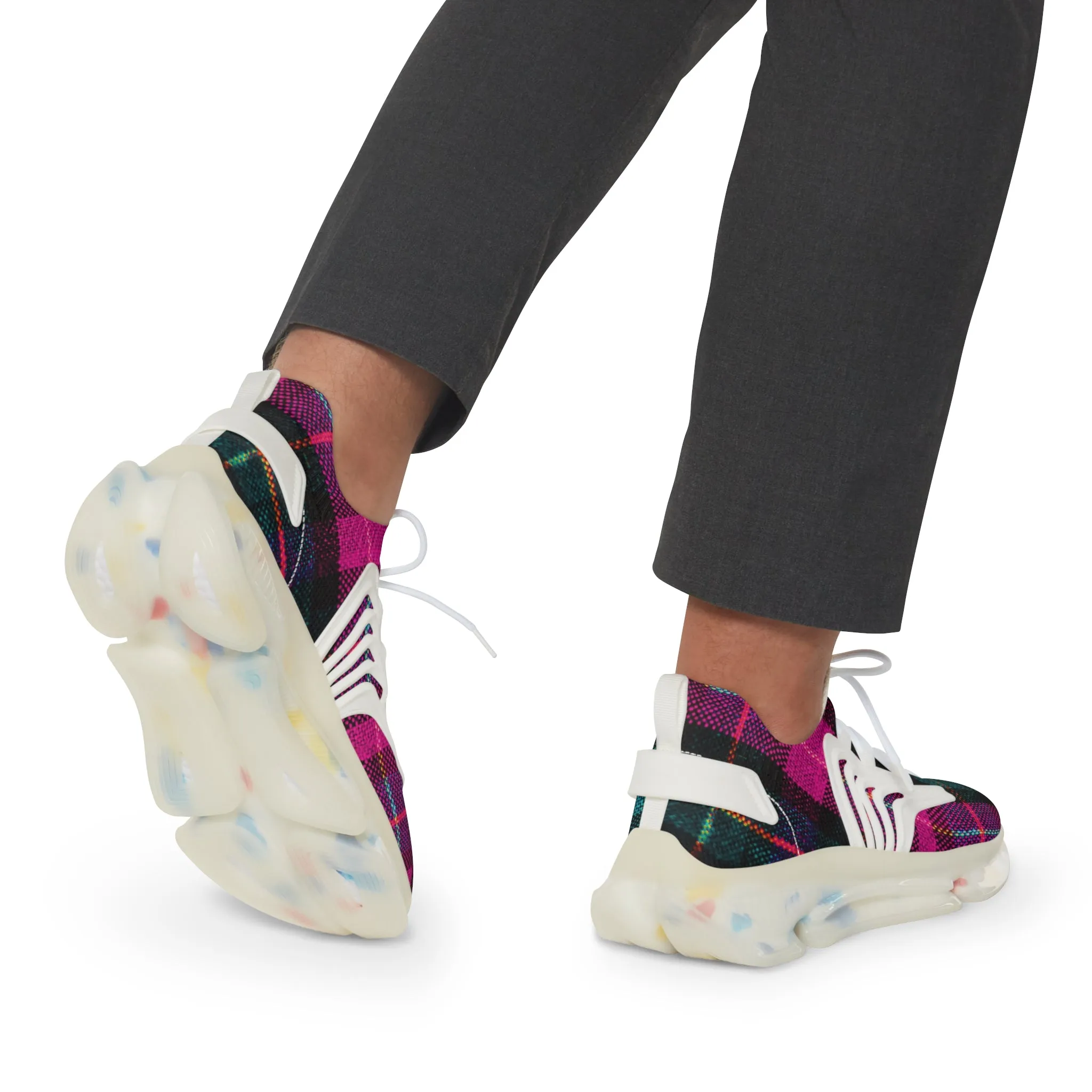 Pink Plaid Men's Mesh Sneakers, Pink and Green Plaid Print Men's Sneakers Best Comfy Men's Mesh Sports Sneakers Shoes (US Size: 5-12)