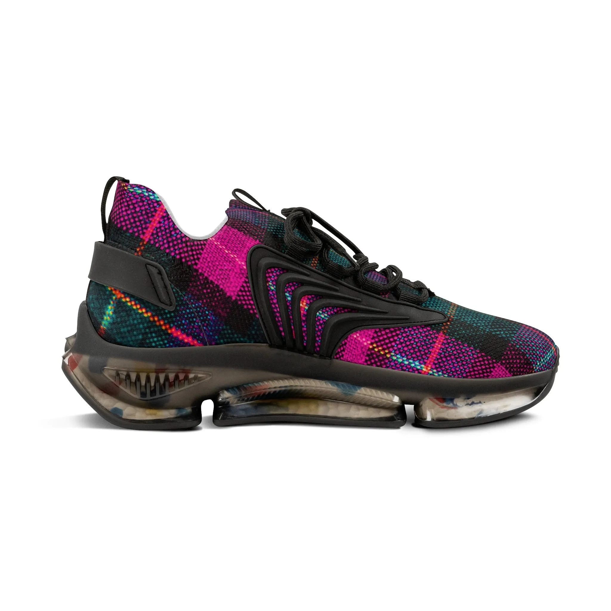 Pink Plaid Men's Mesh Sneakers, Pink and Green Plaid Print Men's Sneakers Best Comfy Men's Mesh Sports Sneakers Shoes (US Size: 5-12)