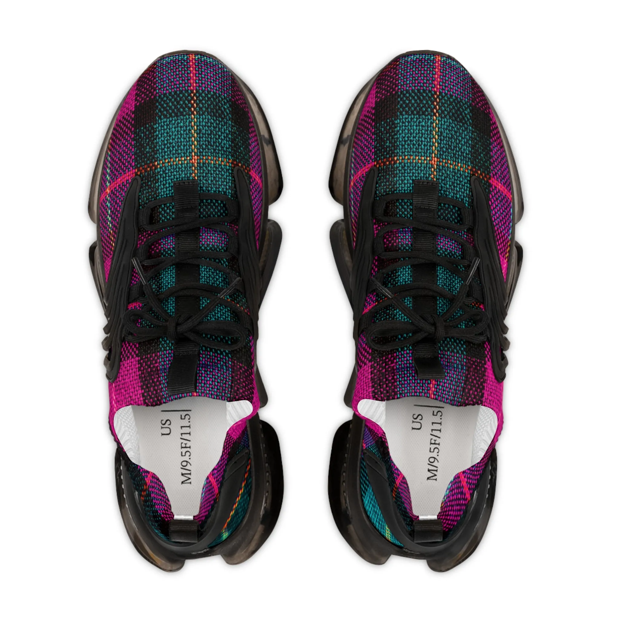 Pink Plaid Men's Mesh Sneakers, Pink and Green Plaid Print Men's Sneakers Best Comfy Men's Mesh Sports Sneakers Shoes (US Size: 5-12)