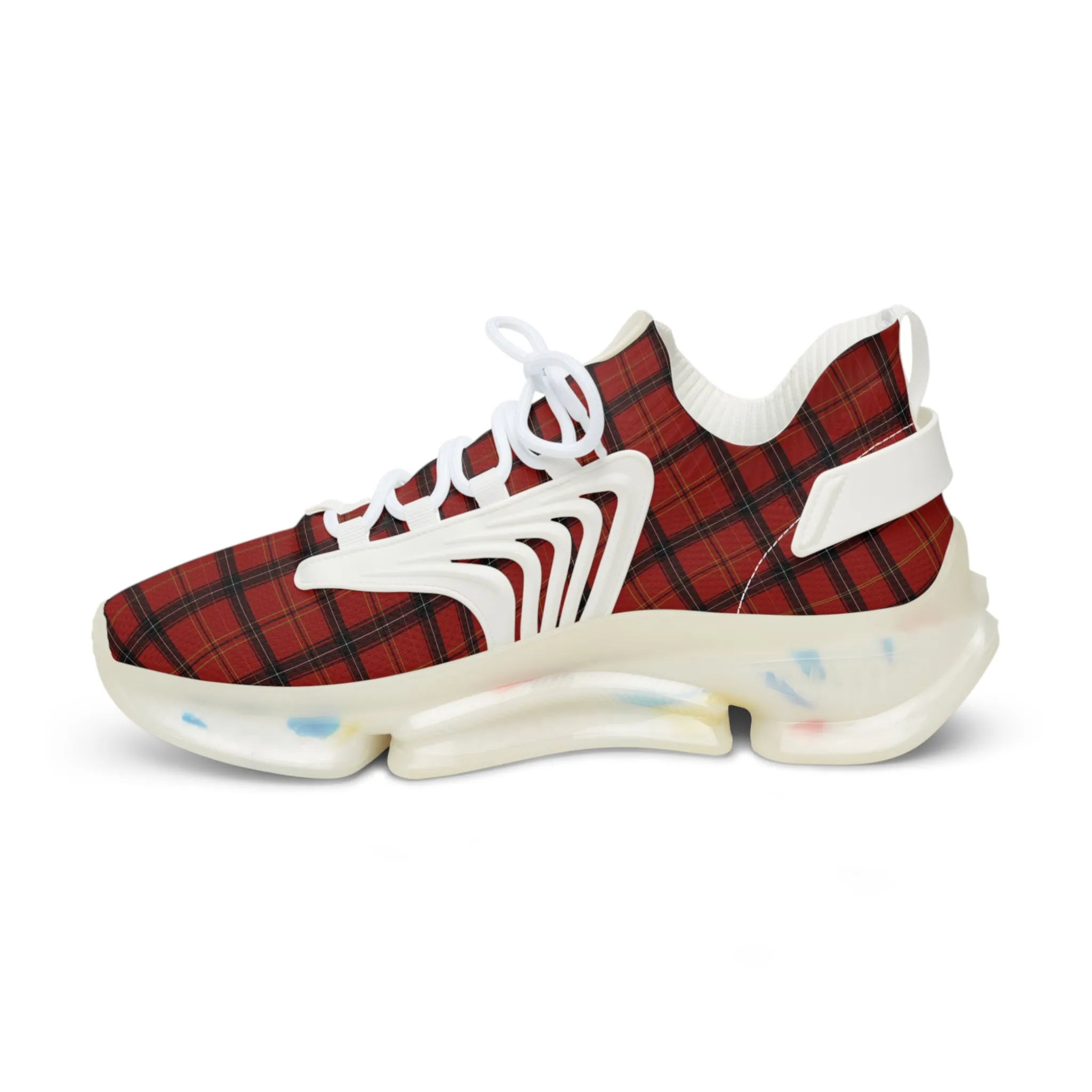 Red Plaid Men's Mesh Sneakers, Red Plaid Print Men's Sneakers Best Comfy Men's Mesh Sports Sneakers Shoes (US Size: 5-12)