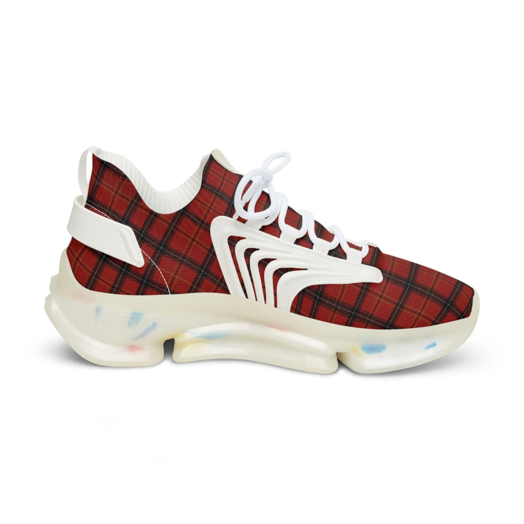 Red Plaid Men's Mesh Sneakers, Red Plaid Print Men's Sneakers Best Comfy Men's Mesh Sports Sneakers Shoes (US Size: 5-12)