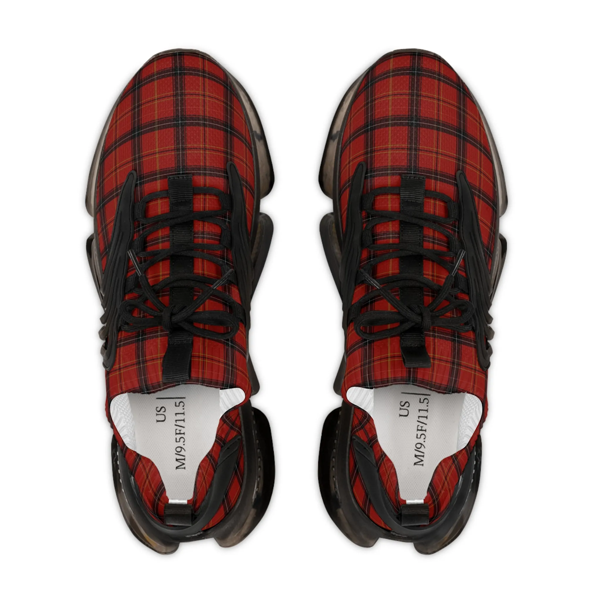 Red Plaid Men's Mesh Sneakers, Red Plaid Print Men's Sneakers Best Comfy Men's Mesh Sports Sneakers Shoes (US Size: 5-12)