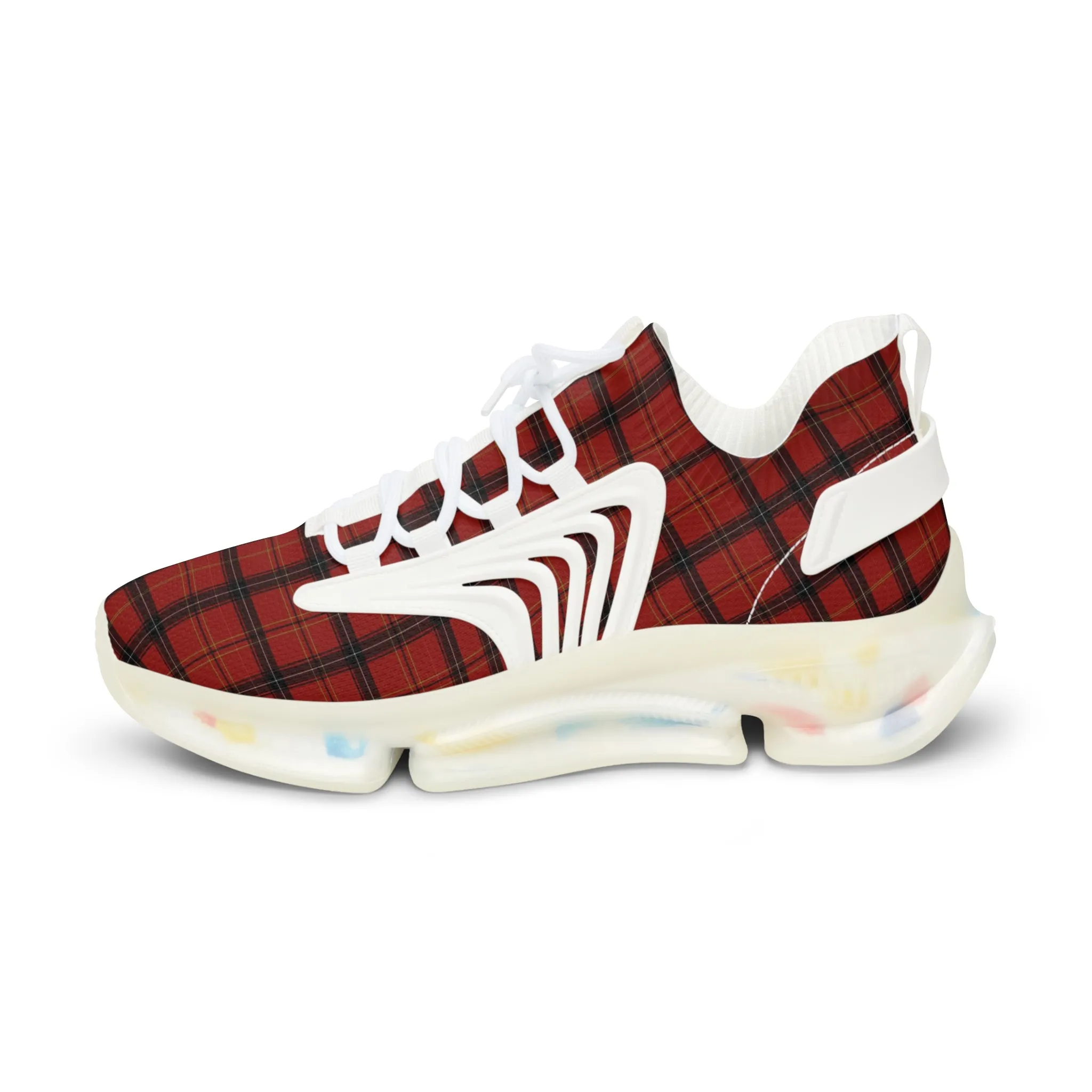 Red Plaid Men's Mesh Sneakers, Red Plaid Print Men's Sneakers Best Comfy Men's Mesh Sports Sneakers Shoes (US Size: 5-12)