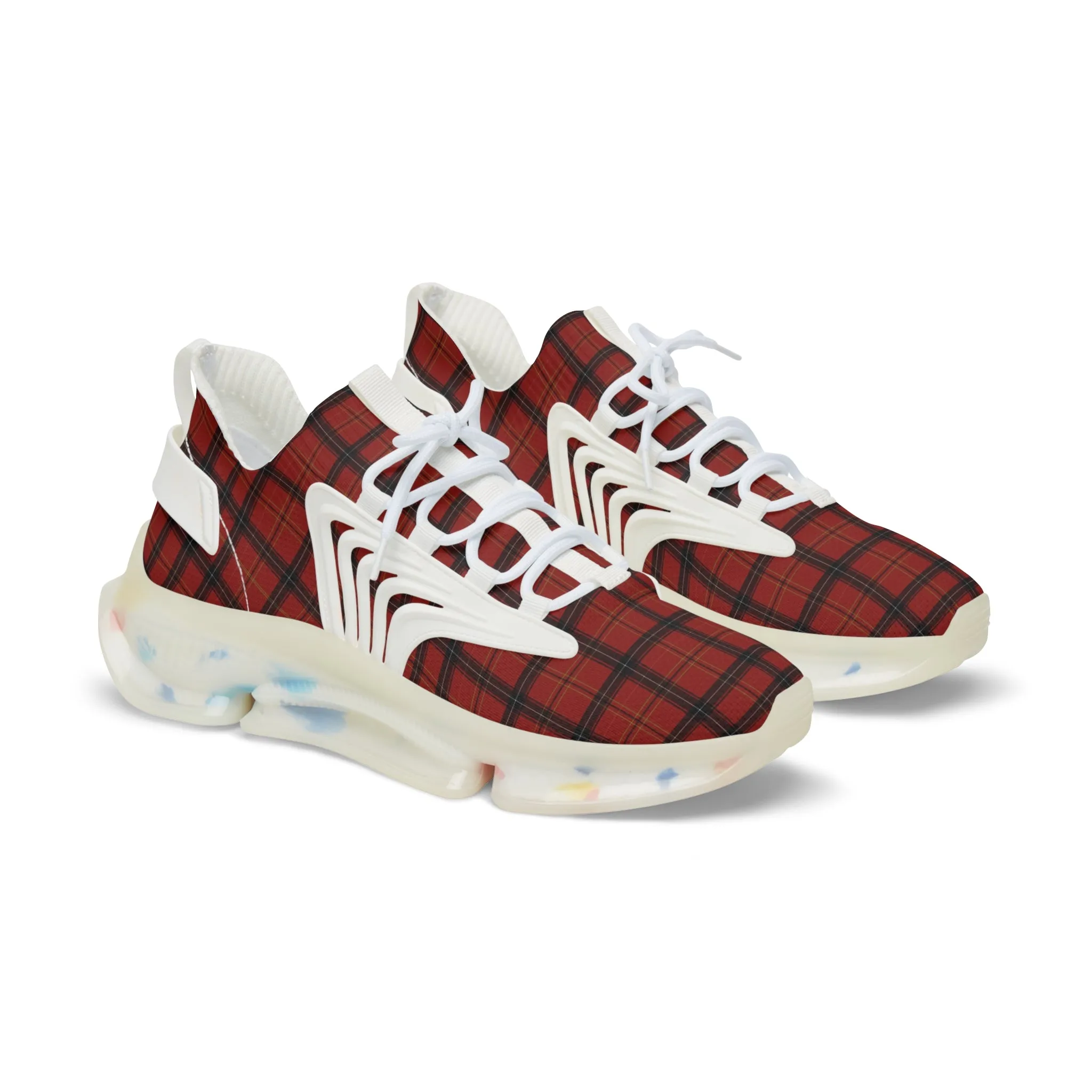 Red Plaid Men's Mesh Sneakers, Red Plaid Print Men's Sneakers Best Comfy Men's Mesh Sports Sneakers Shoes (US Size: 5-12)