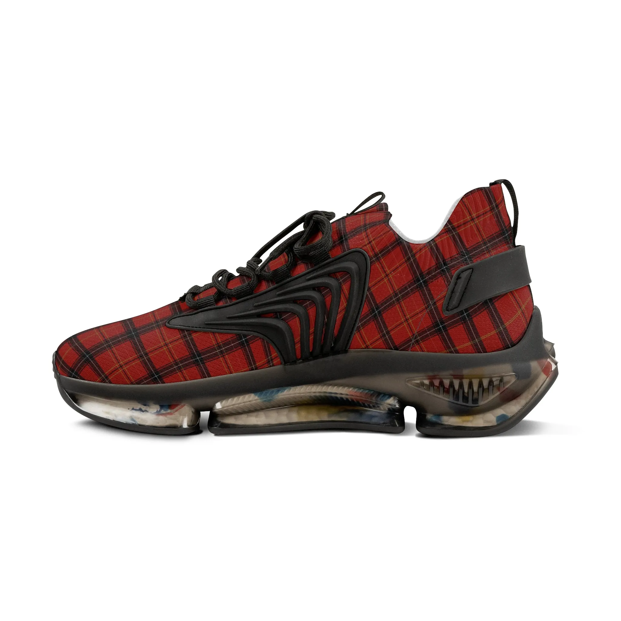 Red Plaid Men's Mesh Sneakers, Red Plaid Print Men's Sneakers Best Comfy Men's Mesh Sports Sneakers Shoes (US Size: 5-12)