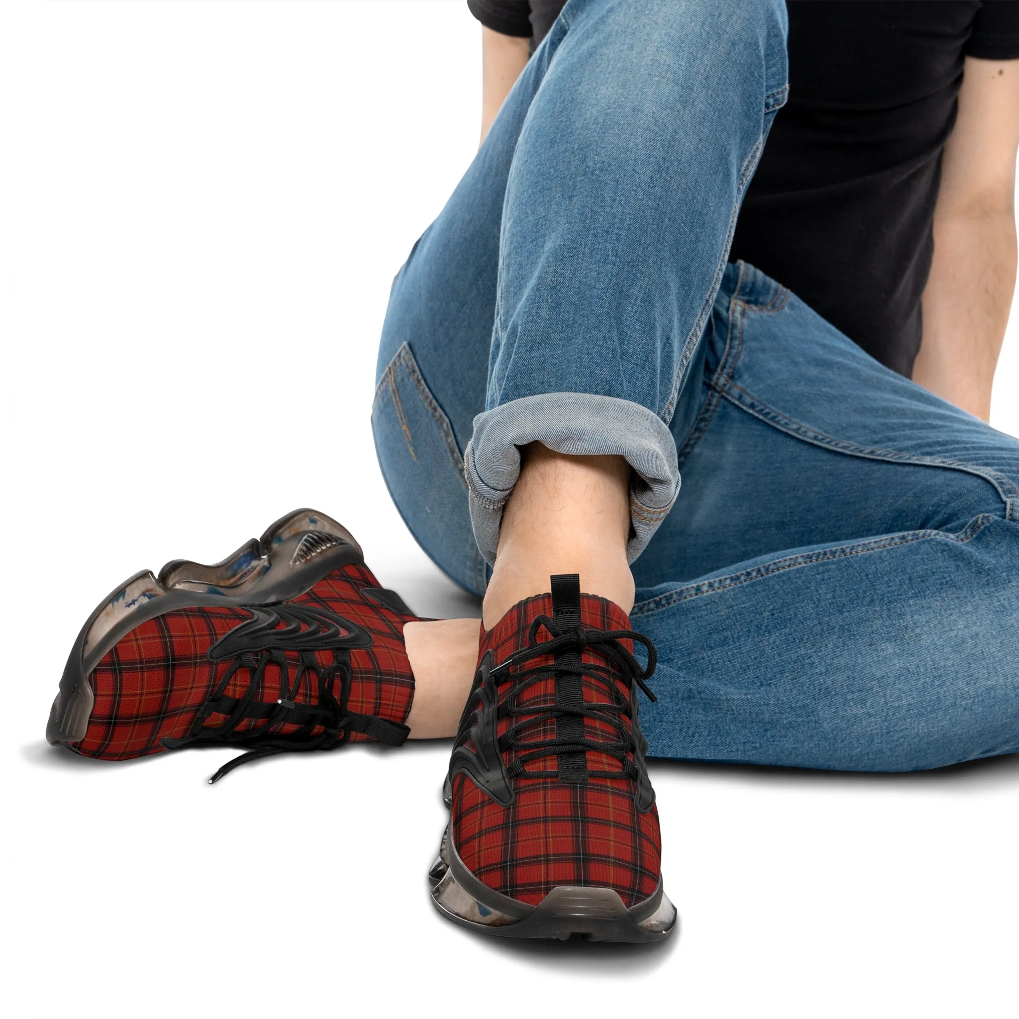 Red Plaid Men's Mesh Sneakers, Red Plaid Print Men's Sneakers Best Comfy Men's Mesh Sports Sneakers Shoes (US Size: 5-12)