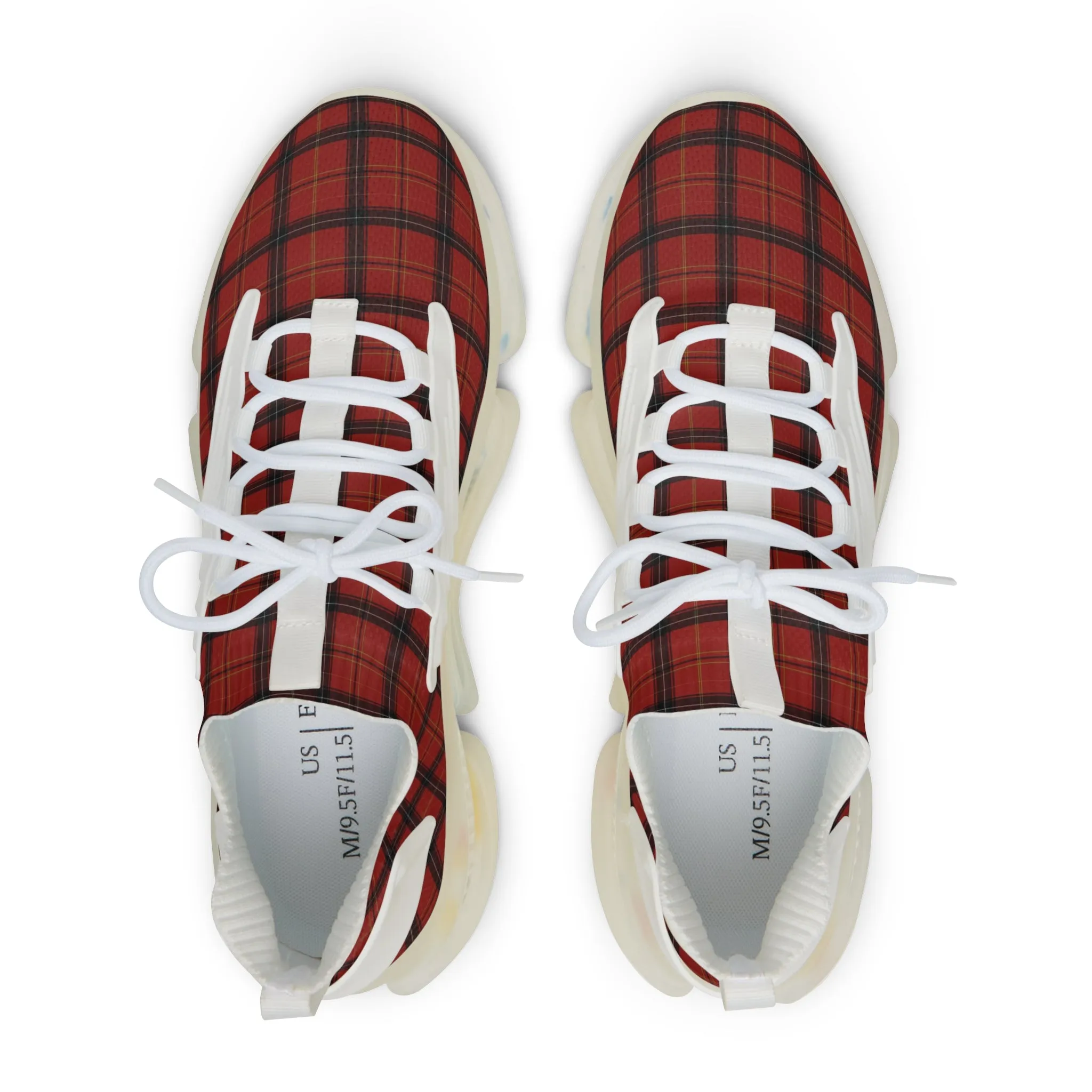 Red Plaid Men's Mesh Sneakers, Red Plaid Print Men's Sneakers Best Comfy Men's Mesh Sports Sneakers Shoes (US Size: 5-12)